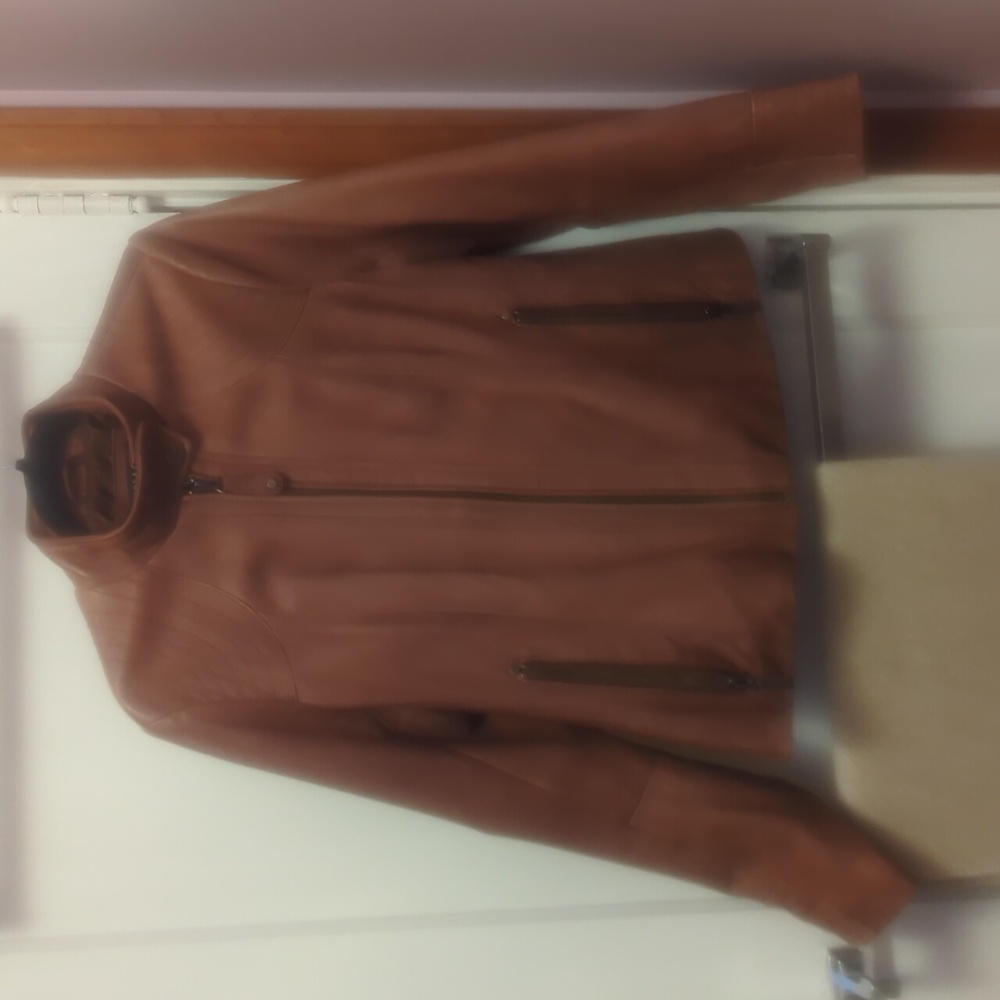 Beautiful brown Bernardo leather biker jacket